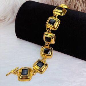 Vintage Goldtone and Black toggle closure statement necklace